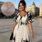 🌹🦋 Size (S-5XL)| Croială A (Ascunde Talia) | Rochie Midi Elegantă cu Decolteu în V și Imprimă Botanic Plus|✨-18