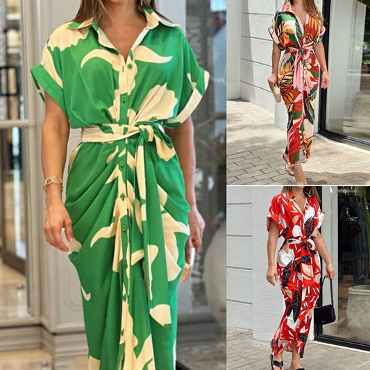 💃Revers imprimat talie Cămașă Rochie de cămașă