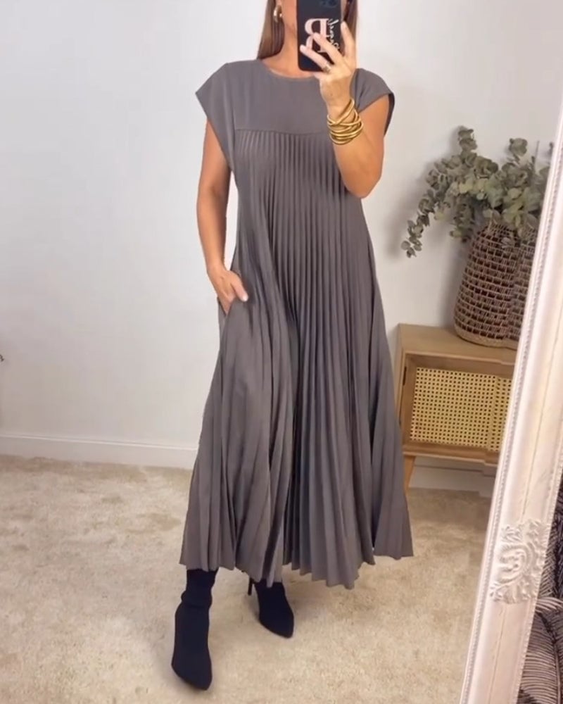 ✨💕【M-3XL】Rochie plisată pentru femei în culoare solidă👗-4