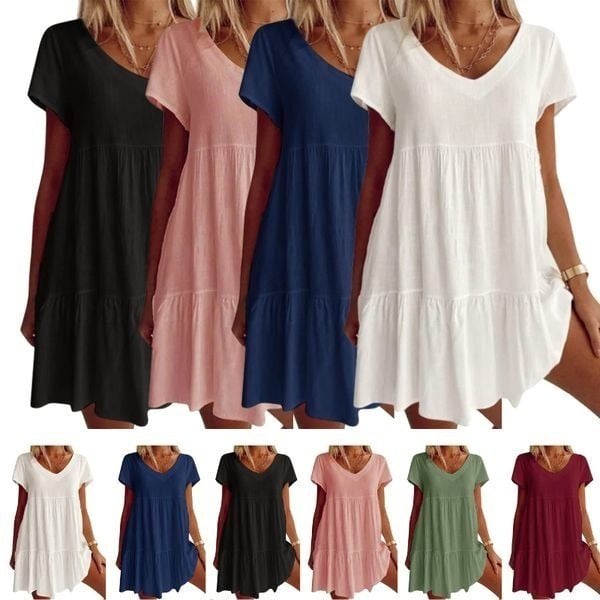 💝Rochie casual cu mâneci scurte, cu decolteu în V-1
