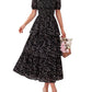 💃Rochie pentru femei cu imprimeu floral, gât pătrat, mâneci scurte, cu volane și smocuri