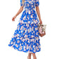 💃Rochie pentru femei cu imprimeu floral, gât pătrat, mâneci scurte, cu volane și smocuri