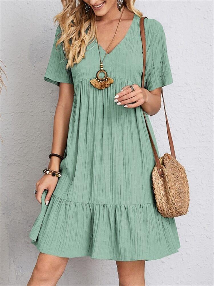 😍【S-3XL】👗Rochie lungă casual cu mânecă scurtă-12