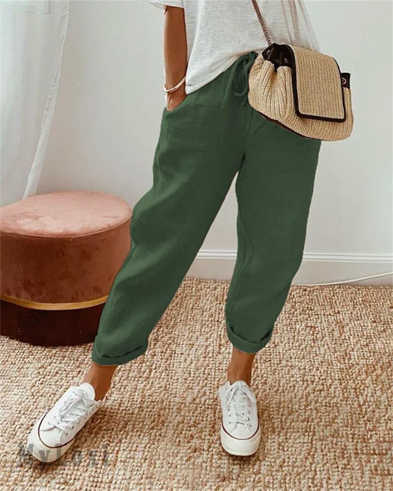 💓Pantaloni casual din bumbac și in pentru femei👖-4