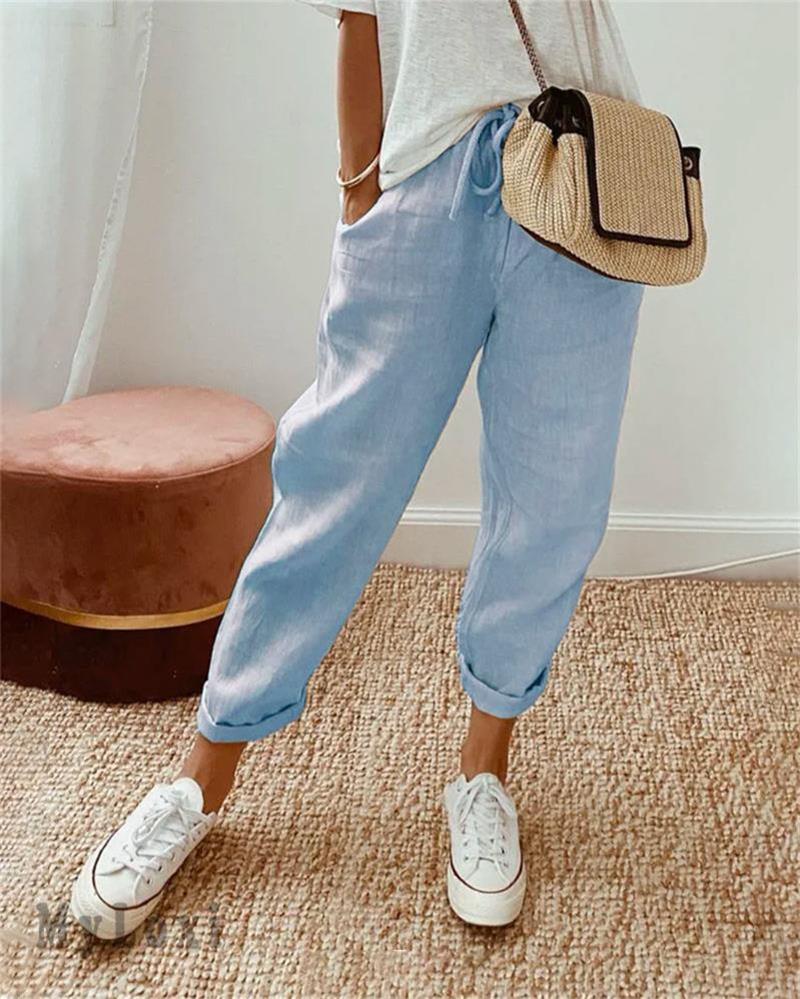 💓Pantaloni casual din bumbac și in pentru femei👖-2