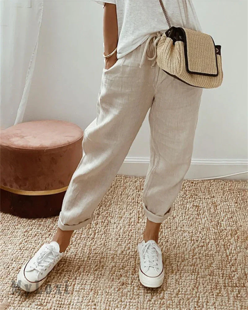 💓Pantaloni casual din bumbac și in pentru femei👖-1