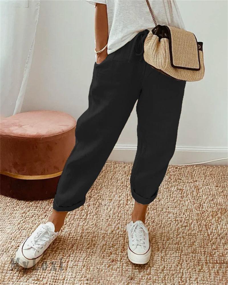 💓Pantaloni casual din bumbac și in pentru femei👖-5