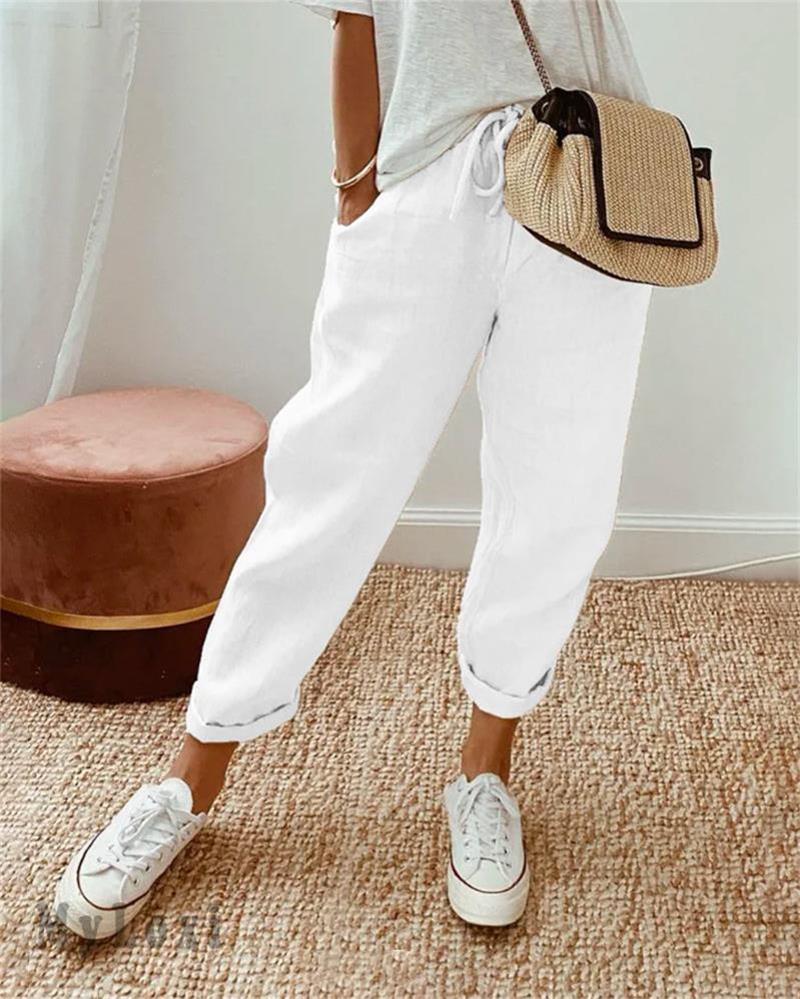 💓Pantaloni casual din bumbac și in pentru femei👖-3