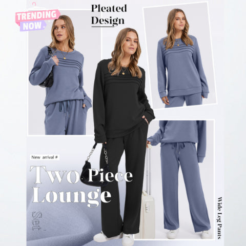 🔥✨Set pentru femei compus din un tricou cu guler rotund și pantaloni cu șnur🌠️-10