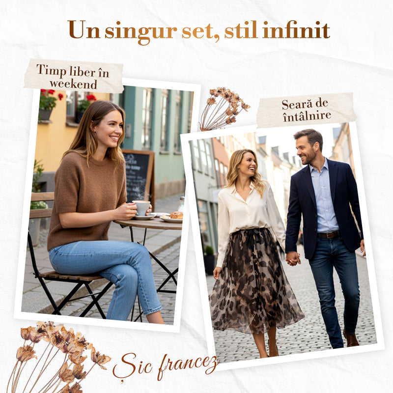 Set din două piese pentru femei: pulover și fustă leopard fluida-9