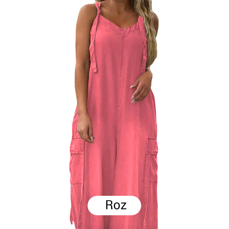 💖Salopetă Largă pentru Femei, cu Pantaloni Evazați și Buzunare🌹-9