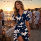 💃Rochie sexy cu mâneci cu volane, decolteu în V, florală, scurtă, tip wrap, cu buzunare