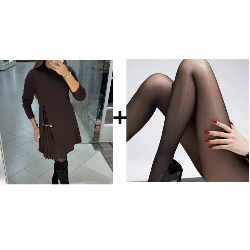 💝Reduceri de Anul Nou 50% OFF💝Rochie elegantă cu mâneci lungi și pliuri-14