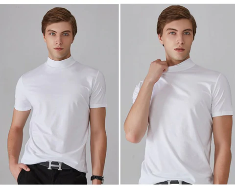 👕 🔝 Tricou slim cu guler ridicat pentru bărbați – Stil mulat, confortabil și modern 🎁-14