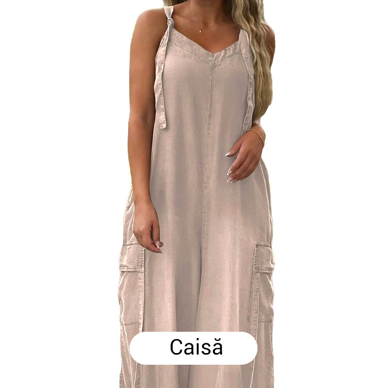 💖Salopetă Largă pentru Femei, cu Pantaloni Evazați și Buzunare🌹-11