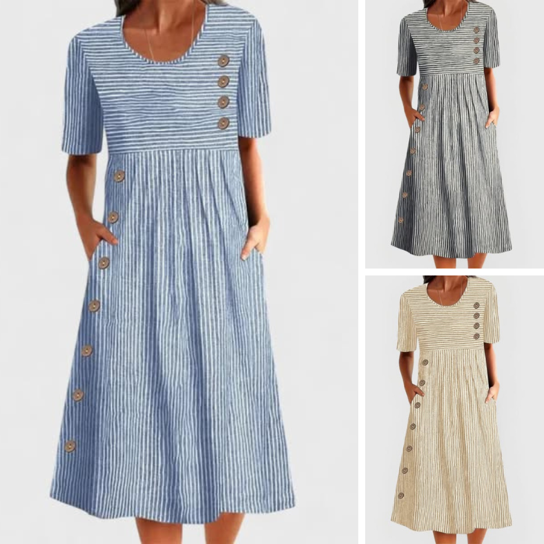 🎉🛍️Ofertă specială: 50% reducere💃Rochie midi cu dungi, un model atemporal-1