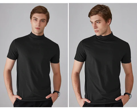 👕 🔝 Tricou slim cu guler ridicat pentru bărbați – Stil mulat, confortabil și modern 🎁-13