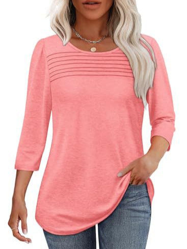😻👕Tricou casual pentru femei, cu mâneci 3/4 și detalii plisate🌿-15