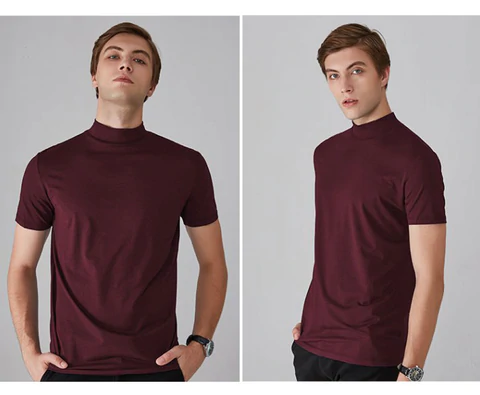 👕 🔝 Tricou slim cu guler ridicat pentru bărbați – Stil mulat, confortabil și modern 🎁-17