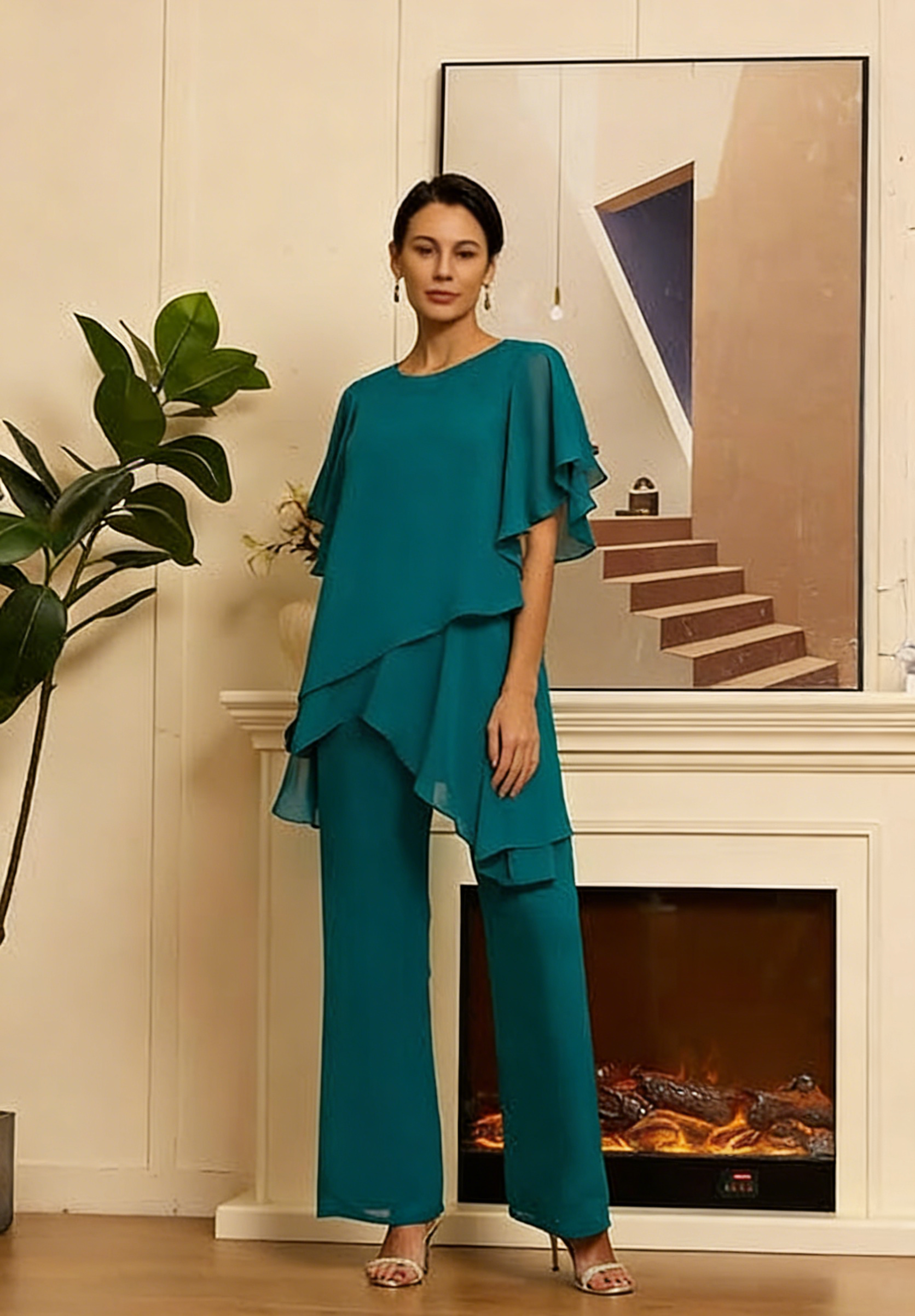 💝Moda de vara Chiffon doamnelor Plus Dimensiune două piese Set-15