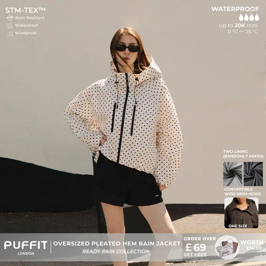 🧥Hanorac cu glugă largă💧Jachetă scurtă de ploaie, supradimensionată, cu tiv bule, manșete ajustabile