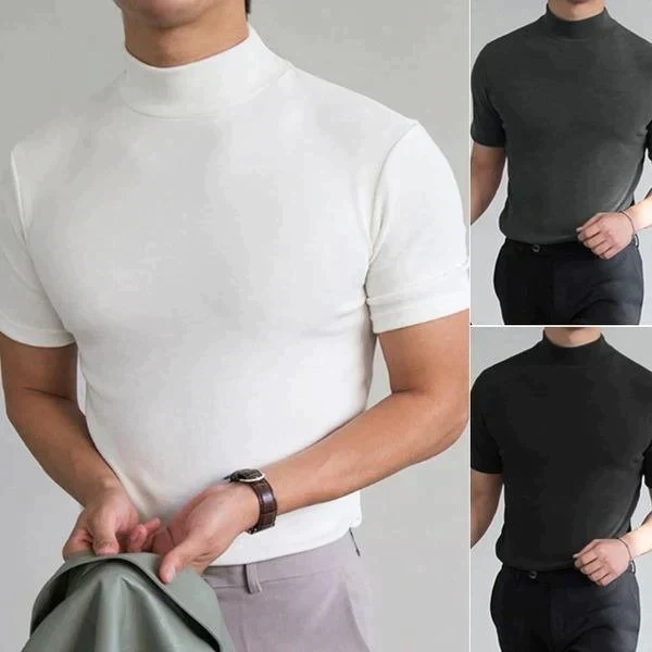 👕 🔝 Tricou slim cu guler ridicat pentru bărbați – Stil mulat, confortabil și modern 🎁