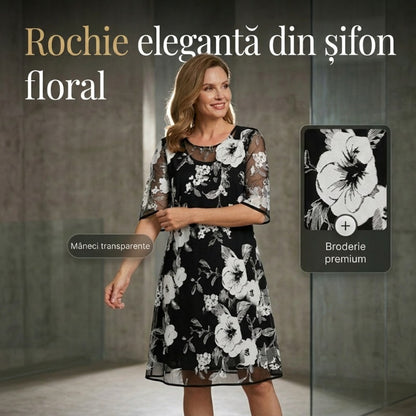 O rochie elegantă pentru femei din șifon, cu imprimeu floral