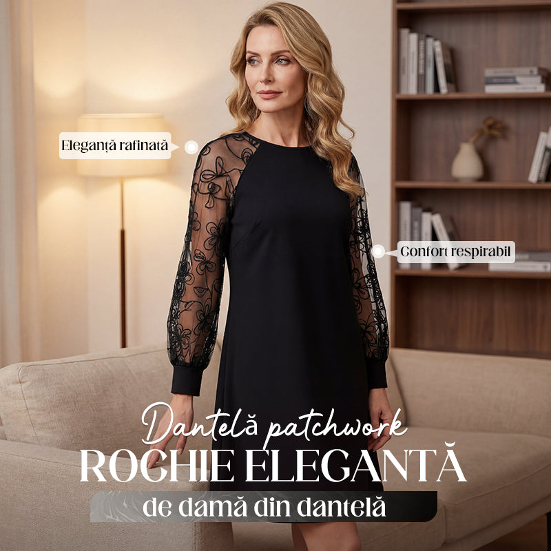 👗Rochie din dantelă cu mâneci lungi și decolteu rotund💖-1