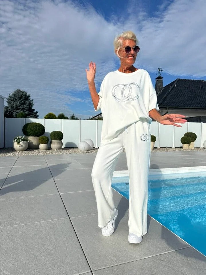 ⏳Ofertă limitată! ⏰Set casual din două piese pentru femei, cu un top simplu și pantaloni largi-1