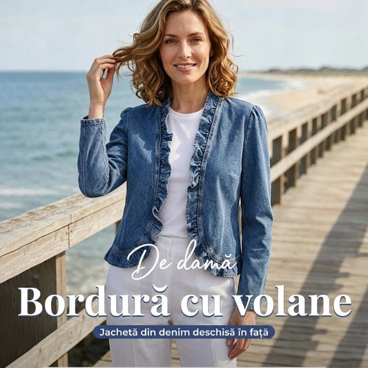 🌸Jachetă din denim pentru femei, cu volane și deschidere în față
