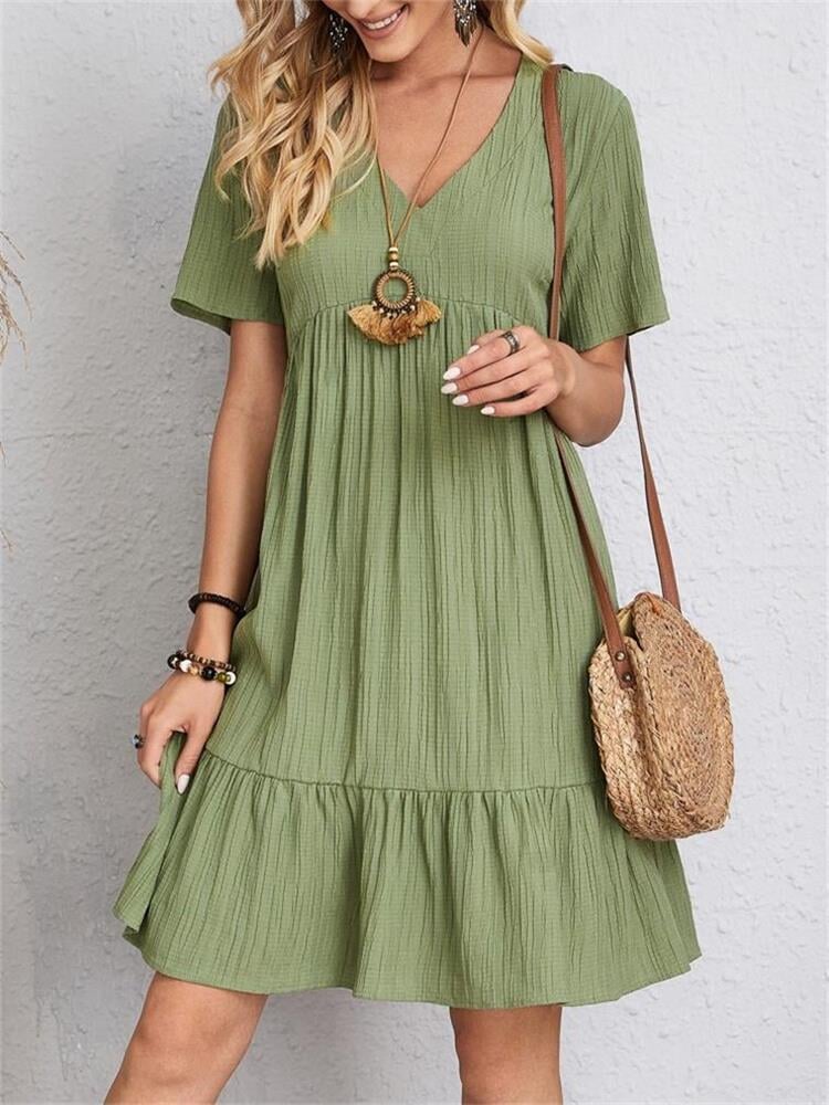 😍【S-3XL】👗Rochie lungă casual cu mânecă scurtă-6