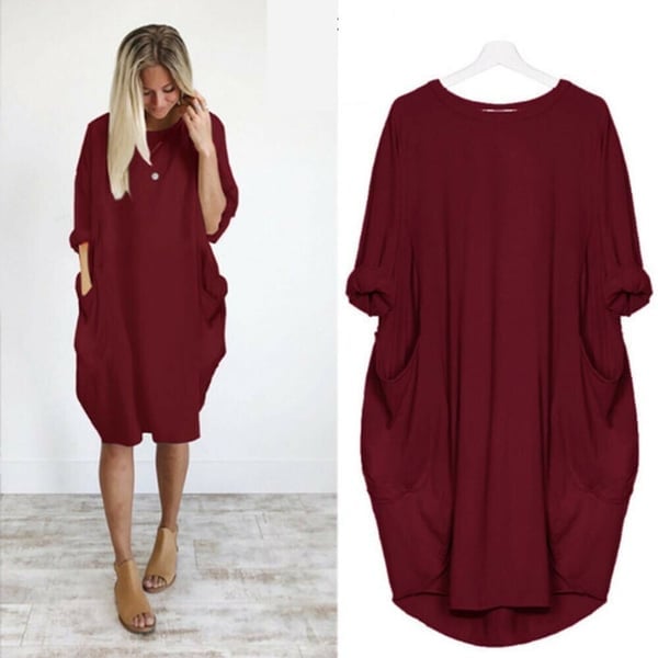 Vânzare fierbinte💝 Rochie casual cu mâneci lungi și buzunare largi pentru femei-5