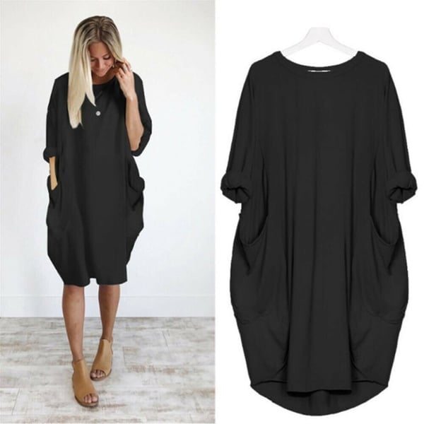 Vânzare fierbinte💝 Rochie casual cu mâneci lungi și buzunare largi pentru femei-4