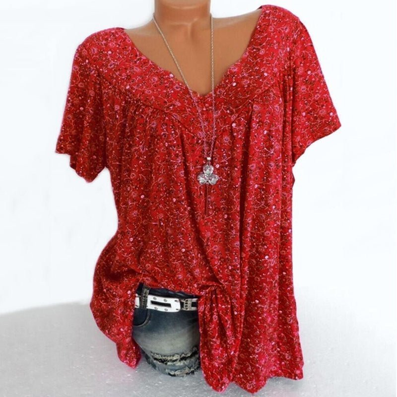 👕 50% REDUCERE ACUM! 🌸 Bluză cu mâneci scurte și imprimeu de primăvară – țesătură ușoară, imprimeuri vibrante și croială casual 👚-6