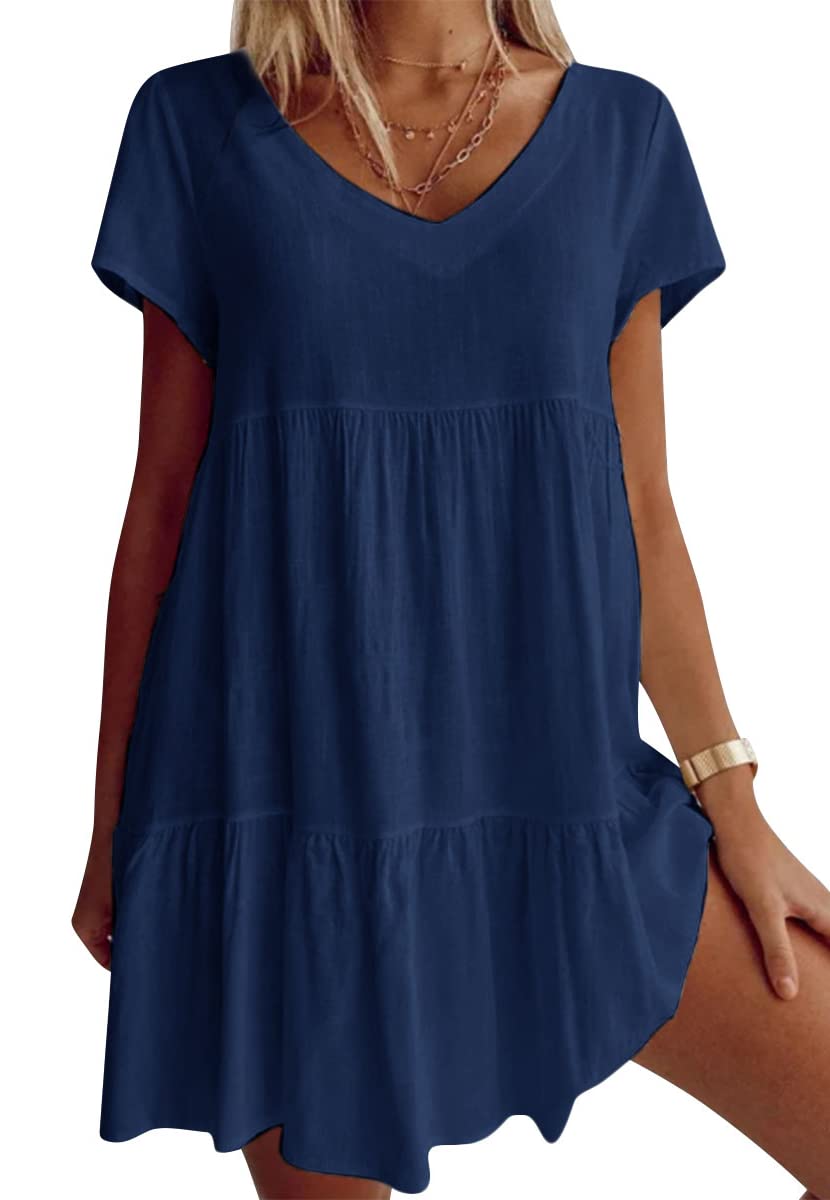 💝Rochie casual cu mâneci scurte, cu decolteu în V-3