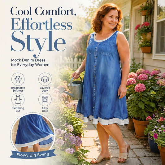 Rochie din denim cu imprimeu, în două piese, pentru femei