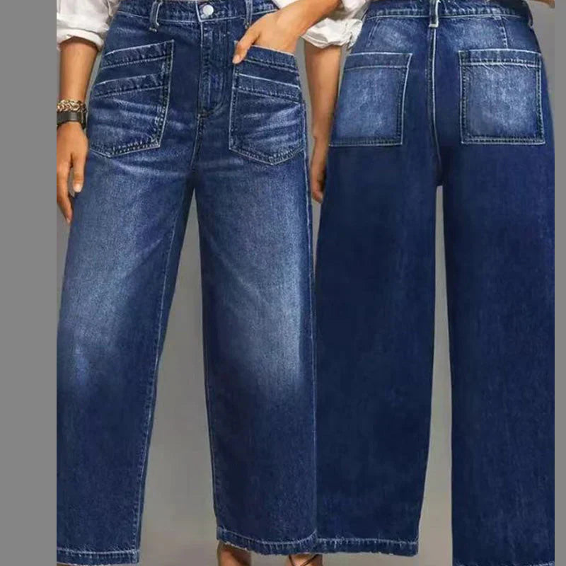 📢📢59% REDUCERE!!⏰Blugi casual pentru femei, cu talie înaltă și picior larg-5