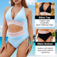 Bikini bikinis cu talie înaltă, bretele reglabile și blocuri de culori-1