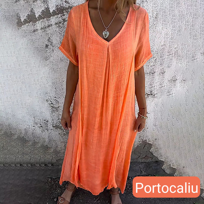 Rochie Maxi Lejeră cu Decupaj în V pentru Femei-9