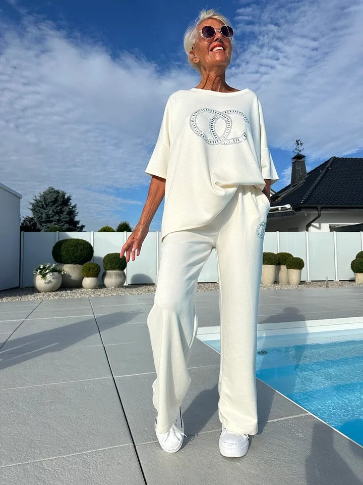 ⏳Ofertă limitată! ⏰Set casual din două piese pentru femei, cu un top simplu și pantaloni largi-2