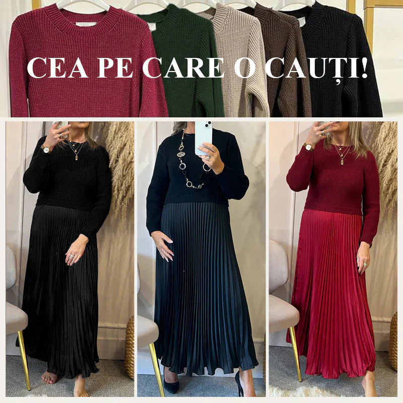 🔥 Rochie plisată elegantă și elegantă cu un decolteu rotund-2