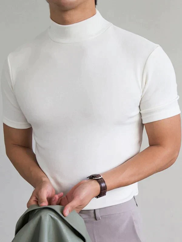 👕 🔝 Tricou slim cu guler ridicat pentru bărbați – Stil mulat, confortabil și modern 🎁-1