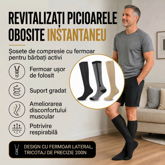 🧦🔥Șosete de compresie până la genunchi, cu fermoar – Șosete respirabile, ideale pentru alergare, călătorii, muncă și perioade îndelungate de stat în picioare