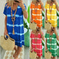 Rochie tip tricou, largă, cu mâneci scurte și dungi în stil tie-dye