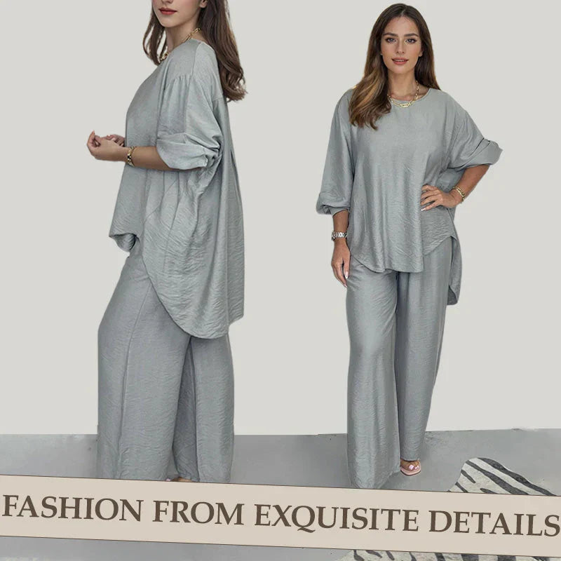 🔥Reduceri limitate 🔥Costum pentru femei cu pantaloni cu talie înaltă, mâneci lungi și croi larg-3