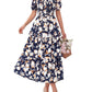 💃Rochie pentru femei cu imprimeu floral, gât pătrat, mâneci scurte, cu volane și smocuri