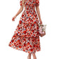 💃Rochie pentru femei cu imprimeu floral, gât pătrat, mâneci scurte, cu volane și smocuri