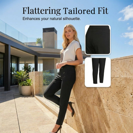 Pantaloni cu talie înaltă și buzunare cu fermoar – model care modelează abdomenul și material elastic, respirabil