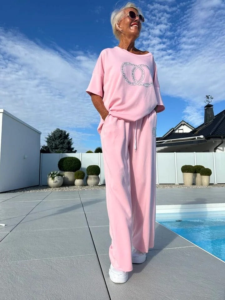 ⏳Ofertă limitată! ⏰Set casual din două piese pentru femei, cu un top simplu și pantaloni largi-3