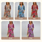 Rochie midi pentru femei, cu decolteu în V și imprimeu viu colorat